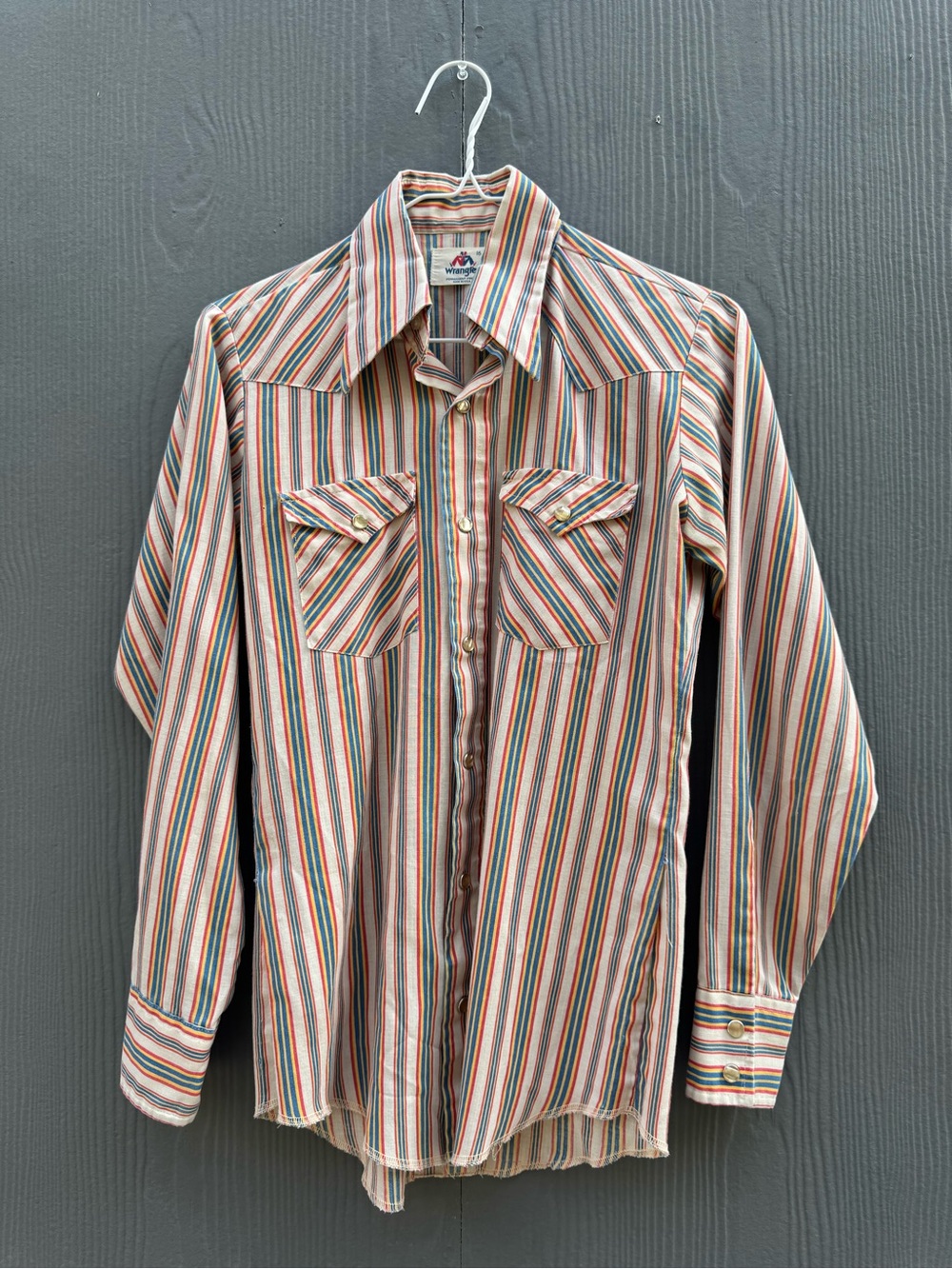 Wrangler Vintage 70s Boys Striped Pearl Snap Button Down Size 16